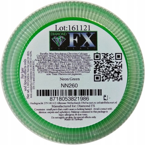 NEON UV farba do malowania twarzy i ciała Diamond FX 45g GREEN