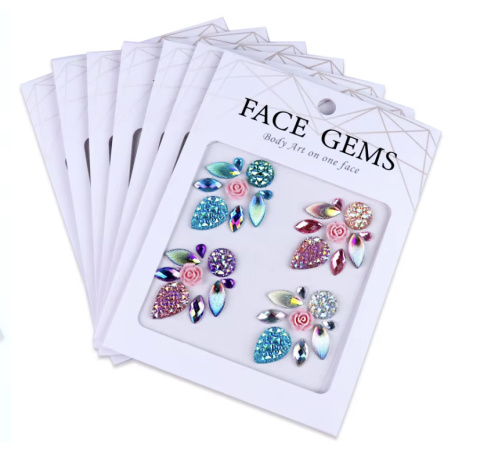 Naklejki błyszczące kryształki kolorowe 3D na twarz Face Gems