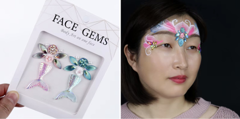 Naklejki błyszczące kryształki kolorowe 3D na twarz Face Gems