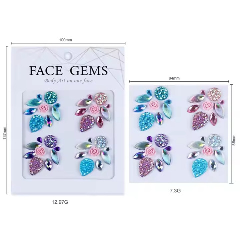 Naklejki błyszczące kryształki kolorowe 3D na twarz Face Gems