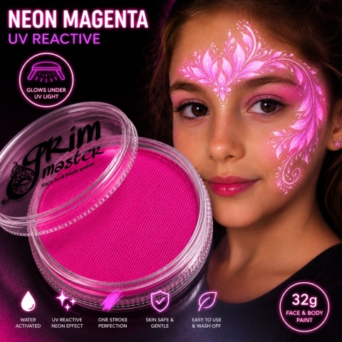 Farba do malowania twarzy i ciała GrimMaster UV NEON MAGENTA 32g