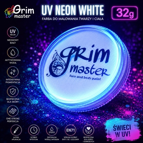 Farba do malowania twarzy i ciała GrimMaster UV NEON WHITE 32g