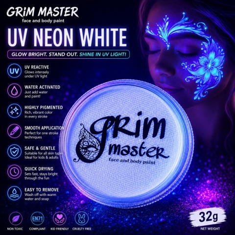Farba do malowania twarzy i ciała GrimMaster UV NEON WHITE 32g