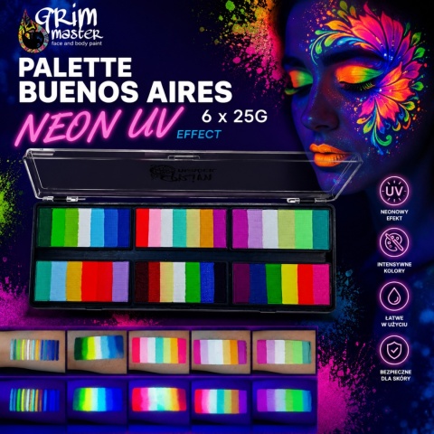 Paleta farb do malowania twarzy i ciała GrimMaster Buenos Aires 6 x 25G