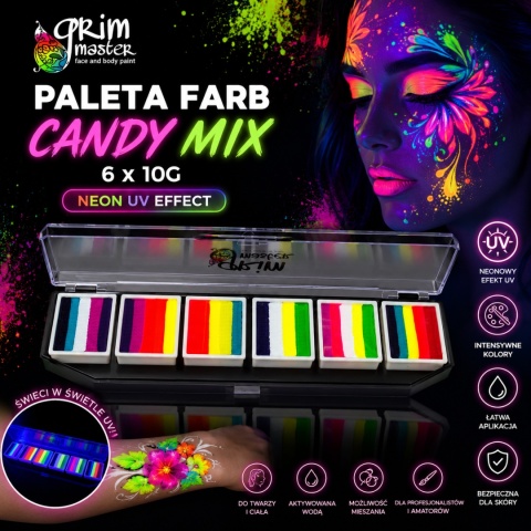 Paleta farb do malowania twarzy i ciała GrimMaster CANDY mix 6 x 10g