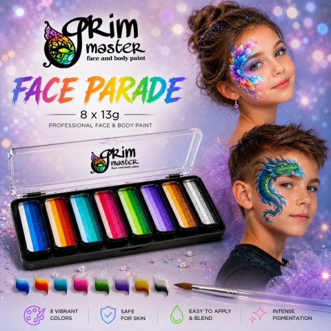 Paleta farb do malowania twarzy i ciała GrimMaster FACE PARADE mix 8 x 13g